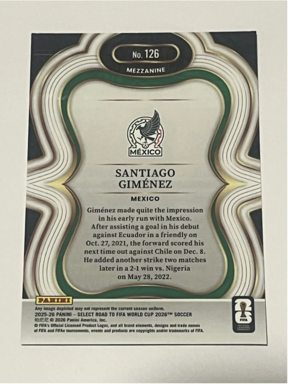 Santiago Giménez 2025-26 Select Road to FIFA World Cup 2026 #126 Prizm